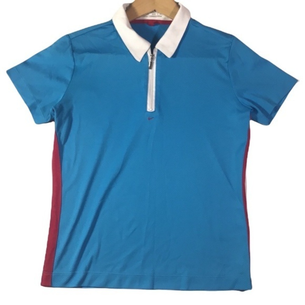 Nike Golf Dri-Fit Performance Short Sleeve Half Zip Blue with Red Stripe Polo